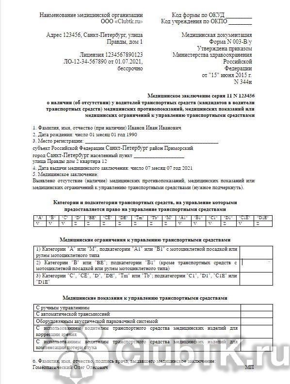 Какая информация включается в медицинскую справку для дорожной полиции