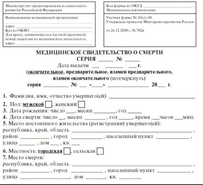 Документы для получения тела из морга